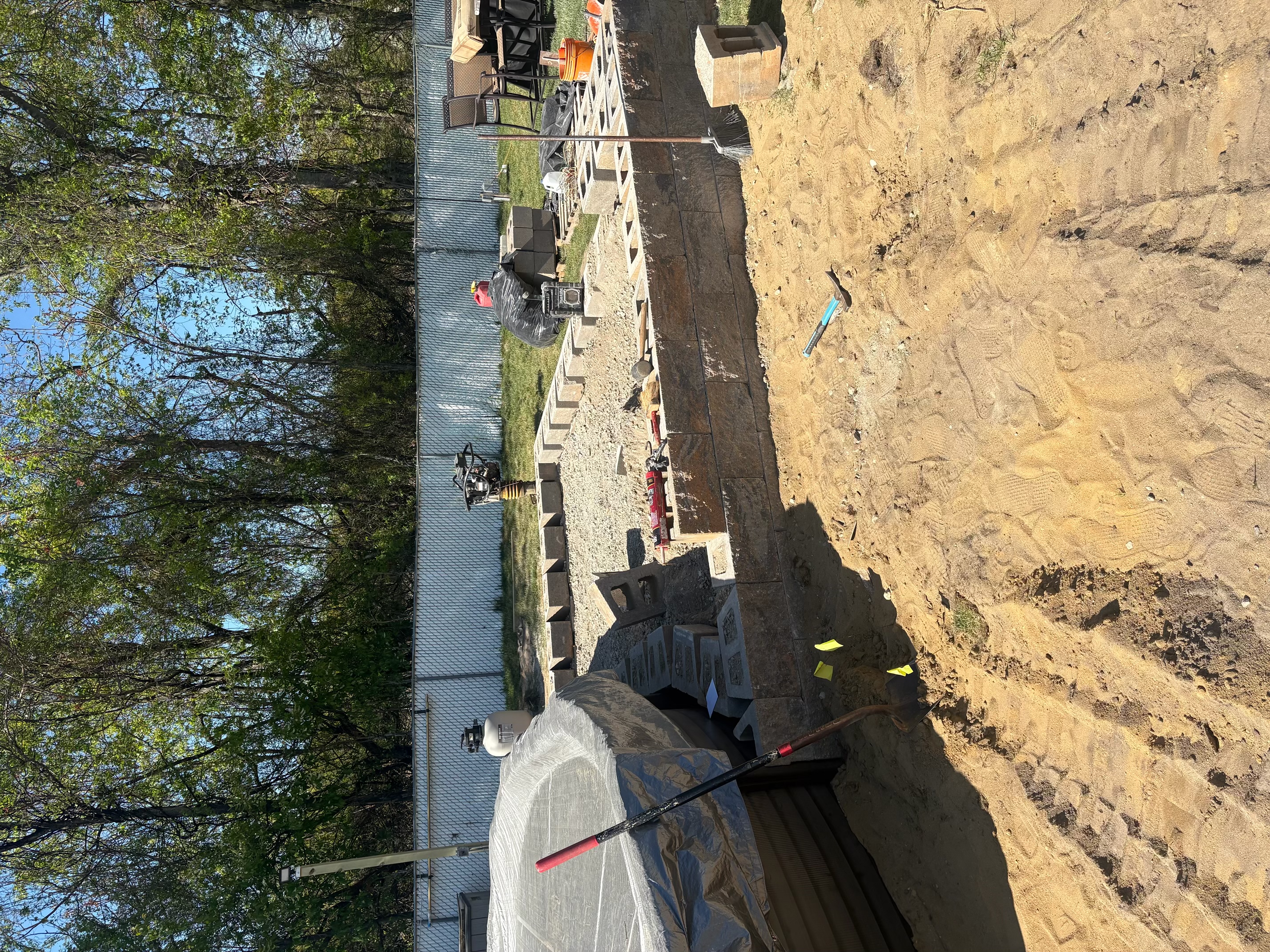 Paver base preparation in progress