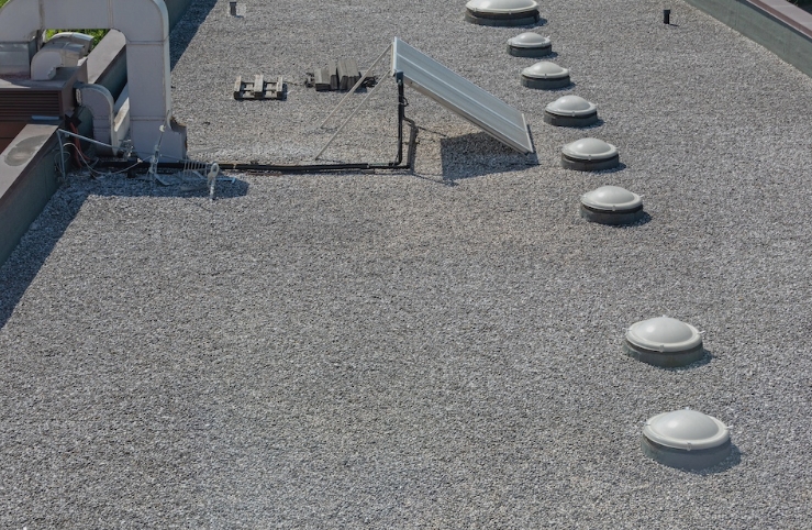 Built-up roofing layers installed on commercial flat roof Ocean County NJ