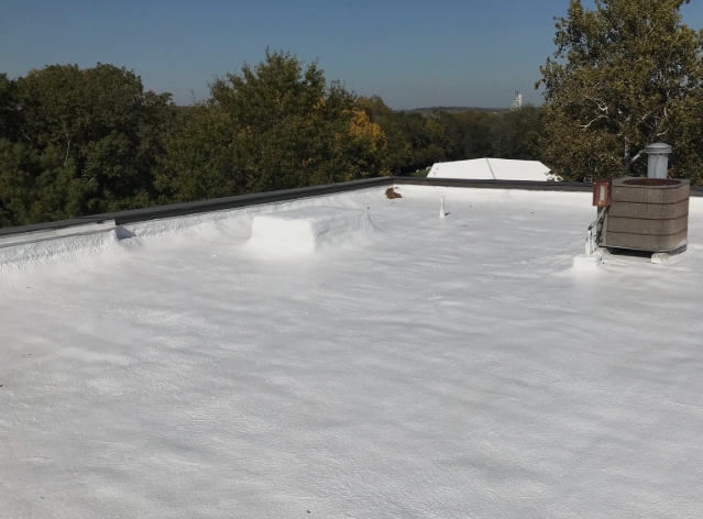 Spray foam roofing installed on commercial flat roof Ocean County NJ
